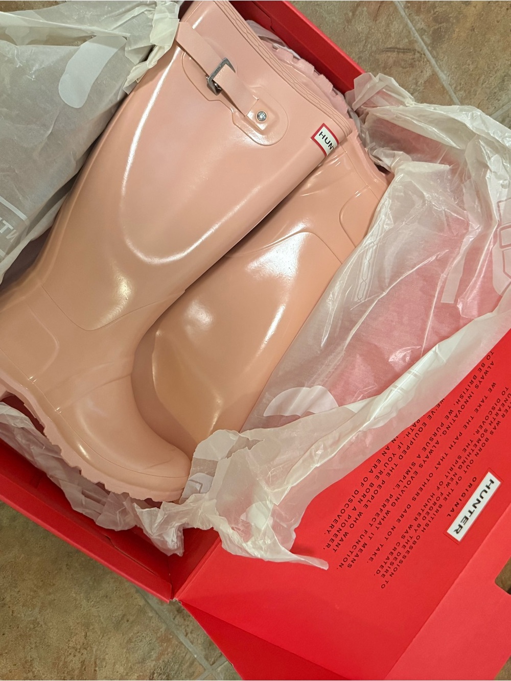 Hunter Gloss Tall Rain Boots in Blush Pink